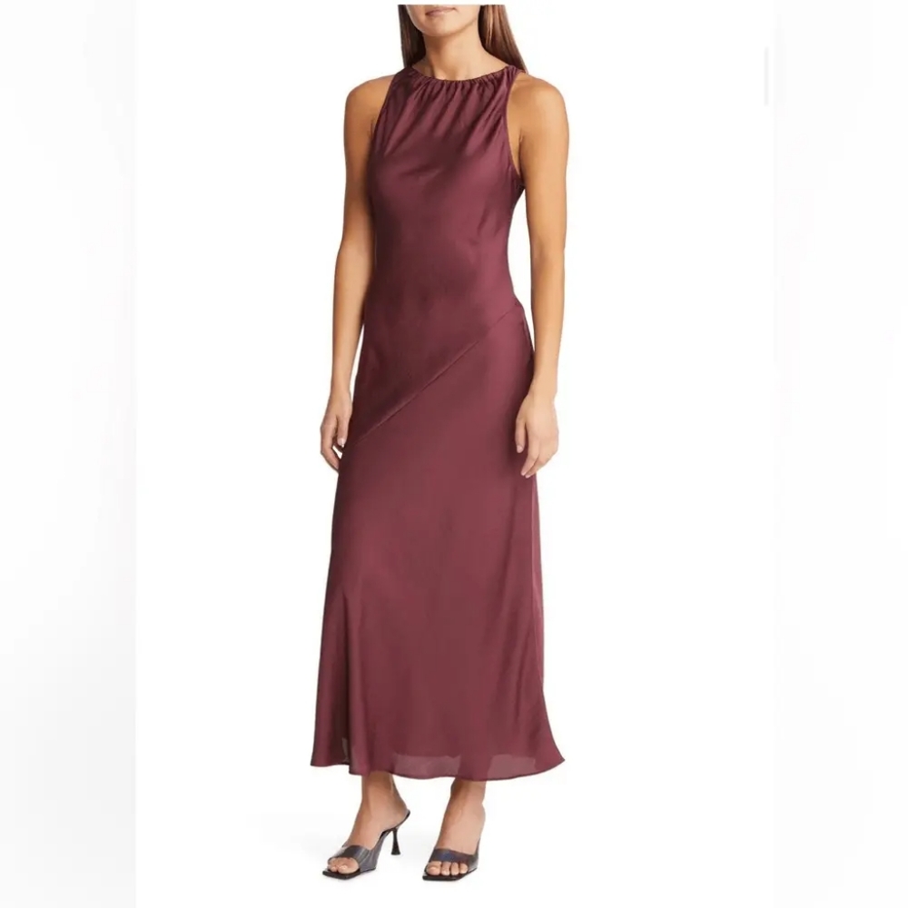 Open Edit Halter Neck Satin Midi Dress